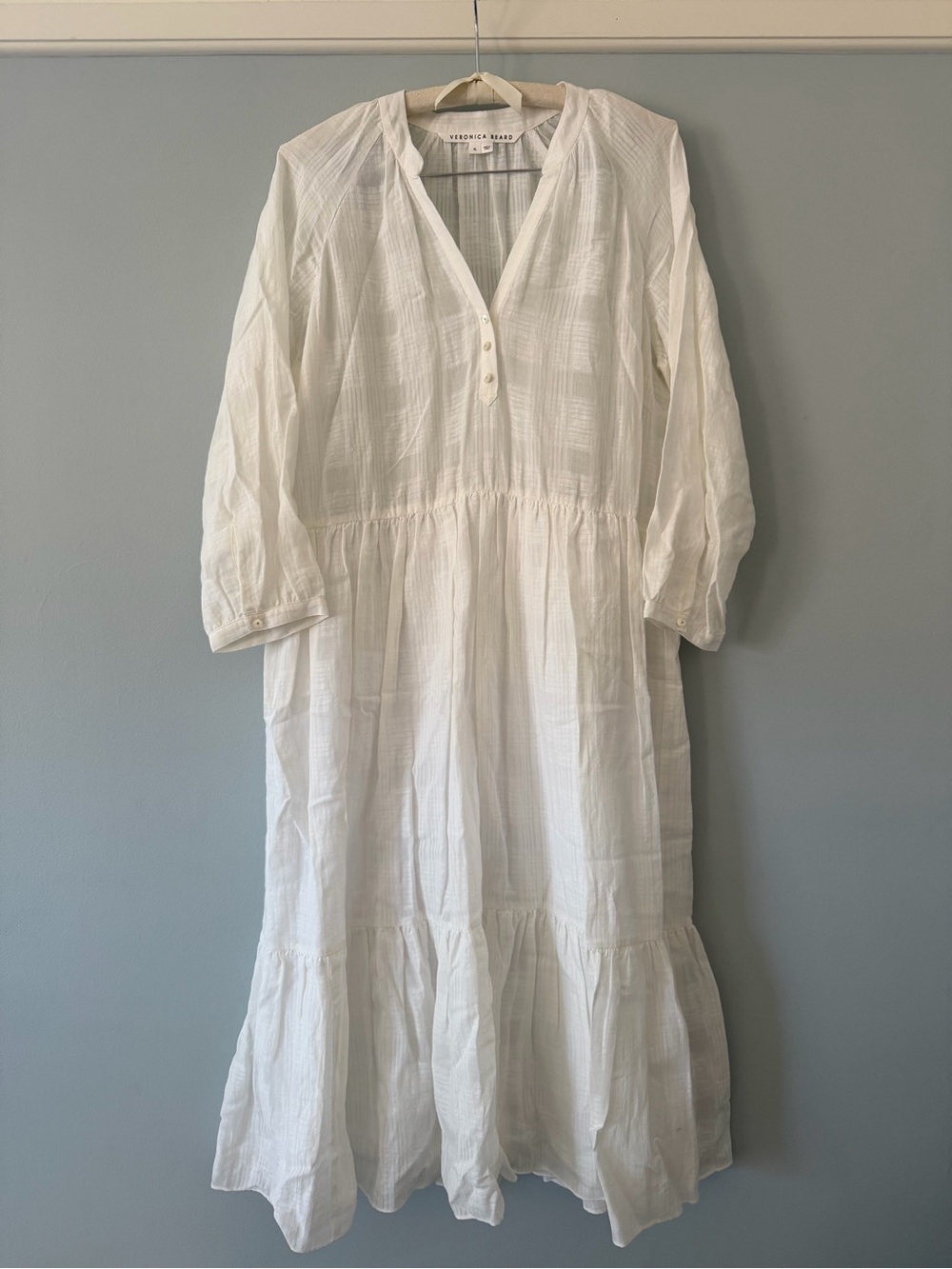 Like New - Veronica Beard Sarita White Tiered V-Neck Maxi Dress (XL) - Picture 7 of 13